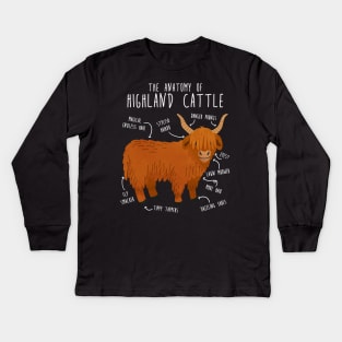 Highland Cow Anatomy Kids Long Sleeve T-Shirt